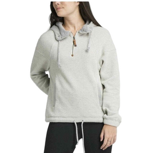 prAna Women’s Hartlie Pullover Wool Blend Hooded Heather Grey Sweater Medium